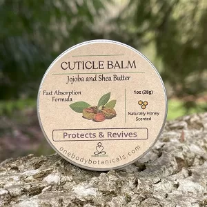 1oz can of Natural Cuticle Balm with Jojoba, She Butter, Chamomile, Calendula Oils, Beeswax, Vitamin E, Copaiba and Frankincense essential oils. Fast Absorption. OneBody Botanicals