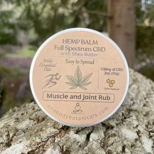 2oz can of Hemp Balm Spectrum CBD with Shea Butter for easy spread on larger areas and fast absorption