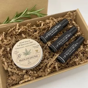 Urban Warrior Set, 2oz Hemp Balm - Full Spectrum CBD Muscle and Joint Rub, 3 Black Label Cool Peppermint limited Edition lip balm for men. men's grooming gift set. OneBody Botanicals