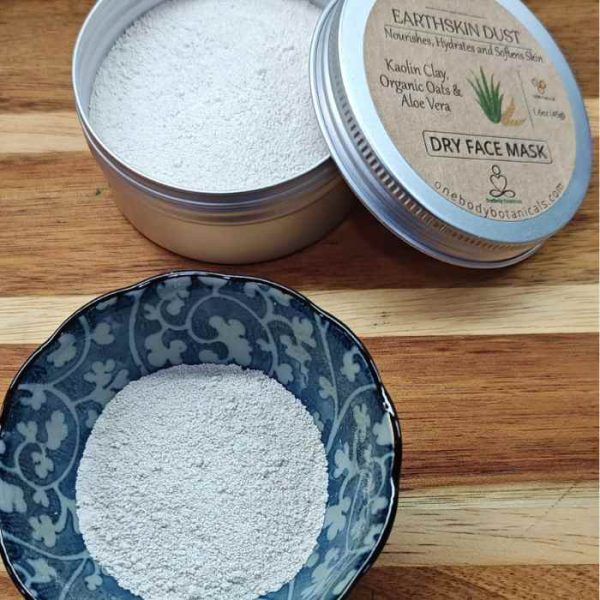 Natural Clay, Oats and Aloe Vera dry powder mask. Organic and Vegan, by OneBody Botanicals